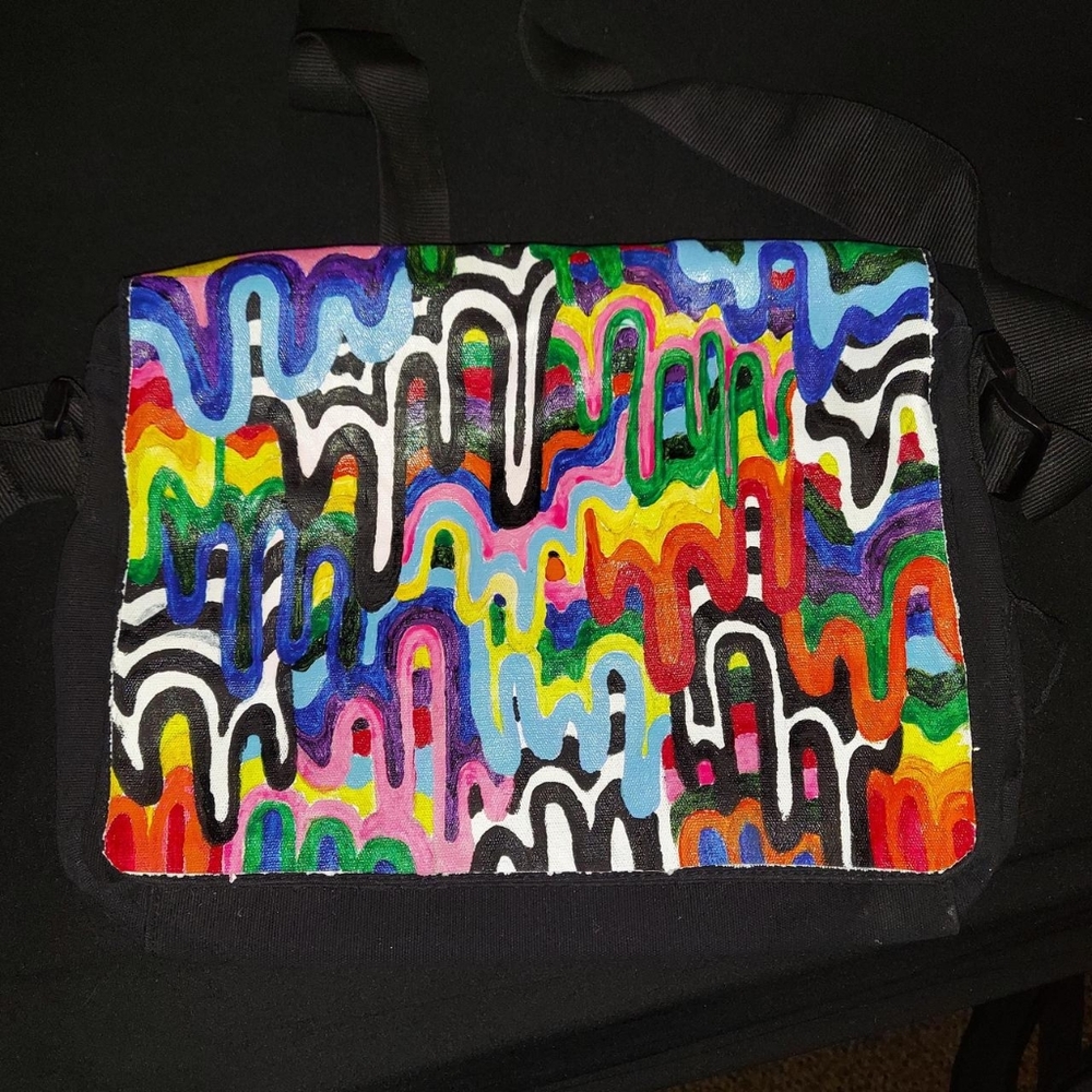 Hand painted drip paint design bag